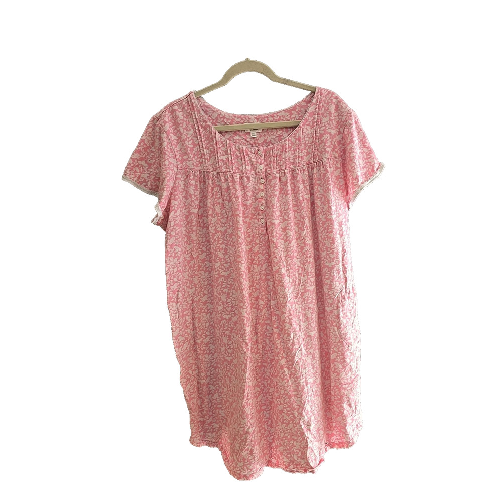 Aria Collection Pink Floral Henley Short Sleeve Sleepwear Nightgown Womans Sz 3X